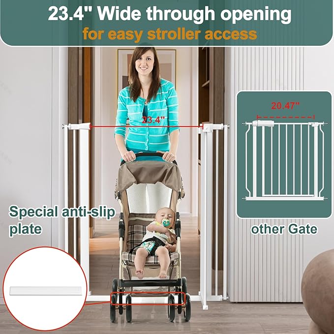 40.55" Tall 1.37" Ultra Narrow Spacing Dogs Pets Baby Gate for Doorway Hallway Safety Proof Indoor 30.11-34.05" Extra Wide Puppy Pressure Mounted No Drill Walk Through White Metal