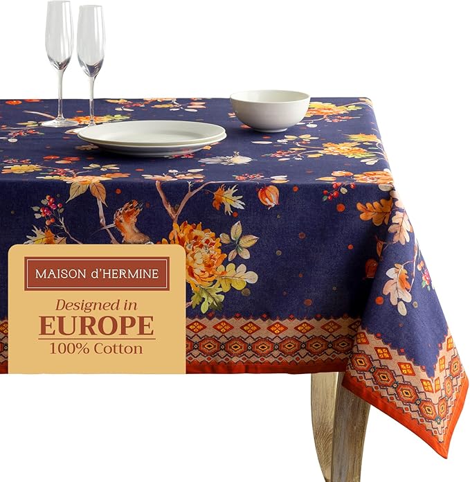 Maison d' Hermine Table Cloth Rectangle Table 100% Cotton 70 x 120 Inches Fall Tablecloth Reusable Everyday Use for Thanksgiving Christmas Decorations Dining Farmhouse Party (Kelim - Infinity)