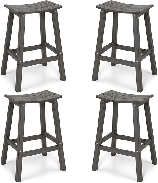 Weatherproof Bar Stools Set of 4, 28" Height Outdoor Bar Stools Holds up to 400 lbs, Saddle Seat, Bar Height Stools for Patio, Garden, and Kitchen Island, Gray