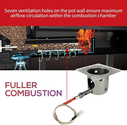 Replacement 7 Holes Firepot and AC Hot Rod Combo kit for Traeger Pellet Grill & Smoker, Burn Pot Assembly Parts for Pit Boss, Camp Chef, Z-Grills (KIT0396, 74254)