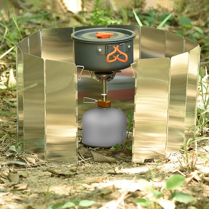 Camping Stove Windscreen 14 Plates Folding Outdoor Stove Windshield Camp Stove Wind Screen Aluminium Alloy Windshield for Butane Burner Grill Wind Blocker Shield
