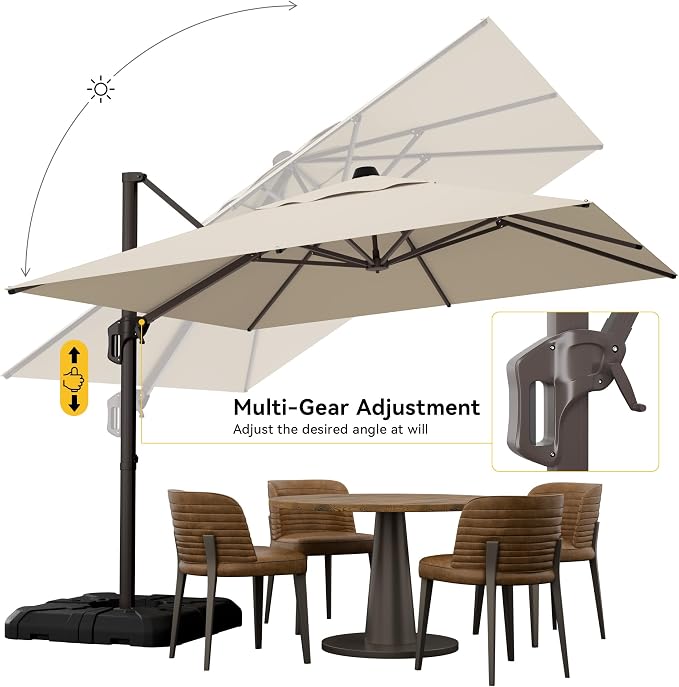 10x10FT Cantilever Outdoor Umbrella, 360° Rotating Large Offset Square Patio - Image 4