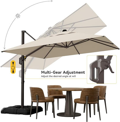 10x10FT Cantilever Outdoor Umbrella, 360° Rotating Large Offset Square Patio - Image 4