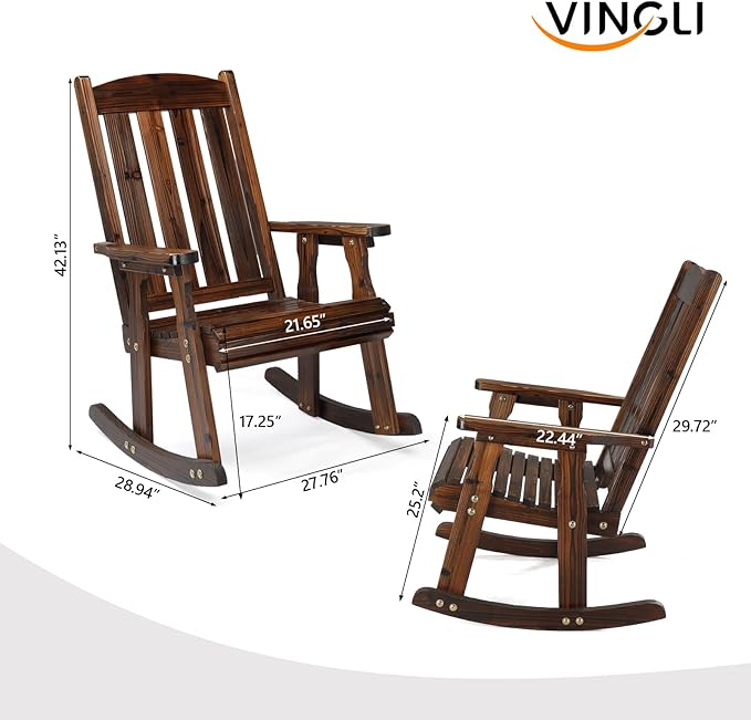 VINGLI Outdoor Rocking Chair Set of 2, Heavy Duty 600 LBS Wooden Rocking Chair - Image 3