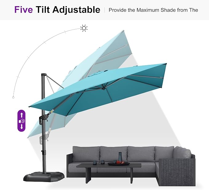 PURPLE LEAF Umbrella with Base and Cover 10' x 10' Easy Assembly Turquoise | - Image 8
