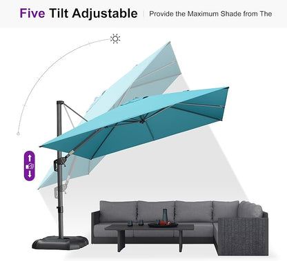 PURPLE LEAF Umbrella with Base and Cover 10' x 10' Easy Assembly Turquoise | - Image 8