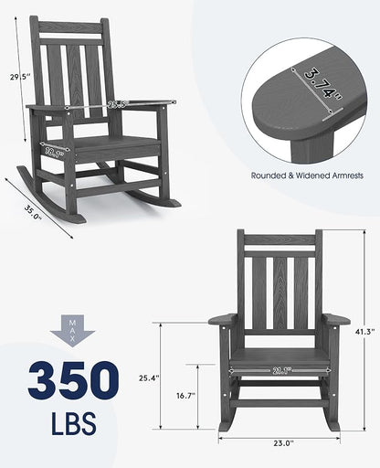Oversized Outdoor Rocking Chair Set of 6, HDPE Patio Rockers - Image 3