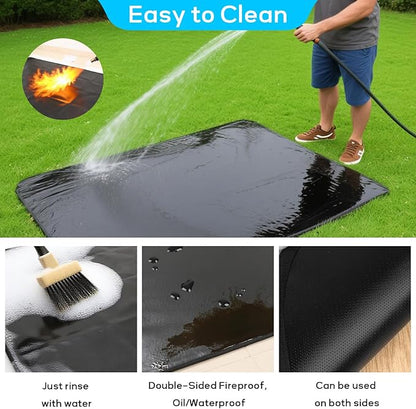 60 x 40 Inches Under Grill Mats for Outdoor Grill, Double-Sided Fireproof, Oil/Waterproof, Heat Resistant Grilling Mat, Fire Pit/Fireplace, Portable BBQ Protector for Decks, Lawns and Patios