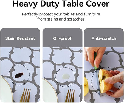 Romanstile Rectangle Plastic Tablecloth, 100% Waterproof Oil-Proof Checkered PVC Table Cloth, Heavy Duty Vinyl Table Cover for Dining, Camping, Picnic, Outdoor - 54 x 120 Inch, Moroco White