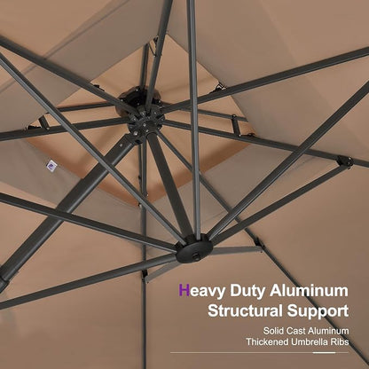 PURPLE LEAF Cantilever Umbrella 12FT Heavy Duty Umbrella Double Top Taupe | - Image 7