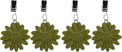 TwoFish Home Set of 4 Green Sunflower Resin Tablecloth Weights Clips Green Sunflower Handicraft Tablecloth Clamps Pack of 4