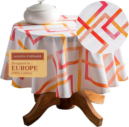 Maison d' Hermine Table Cloth Round Table 100% Cotton 69 Inches Tablecloth Reusable Decorative Everyday Use for Dining Room, Farmhouse, Home, Party, Festive & Wedding Spring Summer - Summer Maze