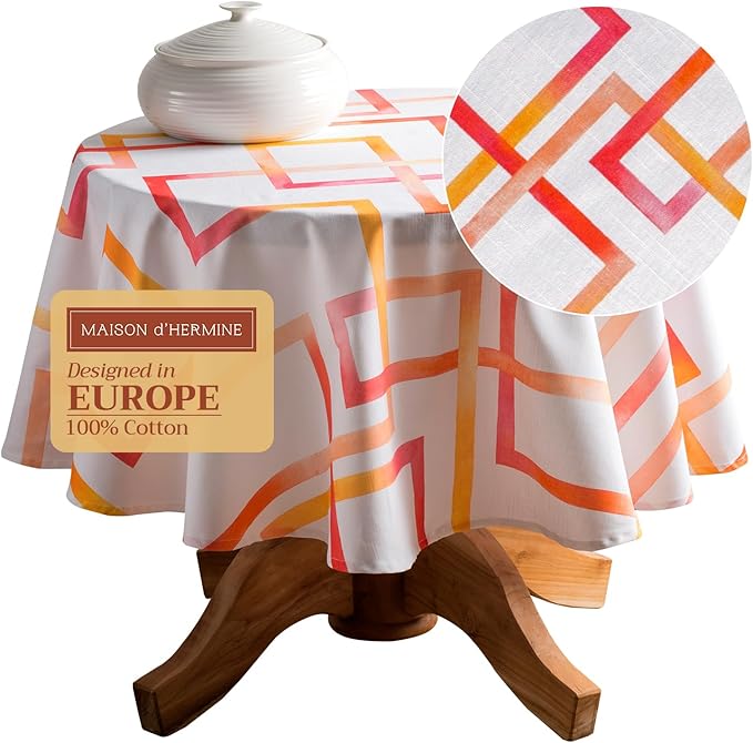 Maison d' Hermine Table Cloth Round Table 100% Cotton 63 Inches Tablecloth Reusable Decorative Everyday Use for Dining Room, Farmhouse, Home, Party, Festive & Wedding Spring Summer - Summer Maze