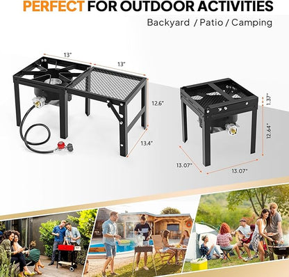 Bonnlo Single Burner Propane Stove with Foldable Side Shelf, 75000BTU Portable Propane Burner with Adjustment Regulator, Gas Stove for Outdoor Camping Patio Cooking Turkey Frying Seafood Boiling