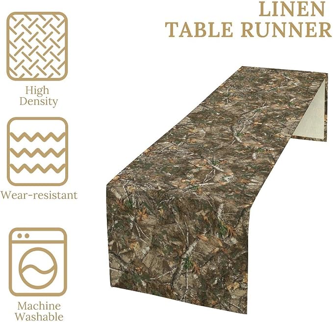 Oak Table Runner, Forest Green Camouflage Design Table Runner for Dining Kitchen Outdoor Camping Holida 13x120in