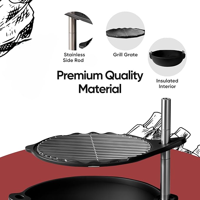 Bola Grill Traveler Portable Charcoal Grill – Small Tabletop BBQ Grill with Adjustable & Rotating Grate for Outdoor Cooking, Camping & Backyard BBQ (White)