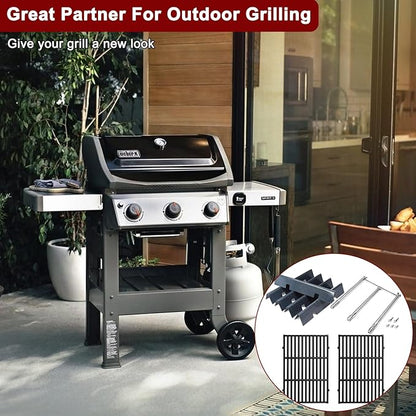 Hiorucet Grill Parts for Weber Spirit and Spirit II 300 Series, Fits E310 E320 E330 S310 S320 S330 SP310 SP320 SP330 GS4, 7638 Grill Grates 7636 Flavorizer Bars 69787 Grill Burners for Weber Spirit