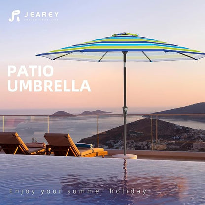 JEAREY 9FT Outdoor Patio Umbrella, Bold Blue & Green Stripe | Outdoor Table - Image 7
