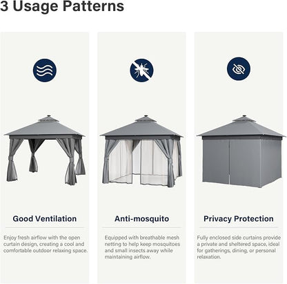 10'x10' Outdoor Gazebo with LED Lights, Metal Heavy Duty Patio Canopy Tent with - Image 5