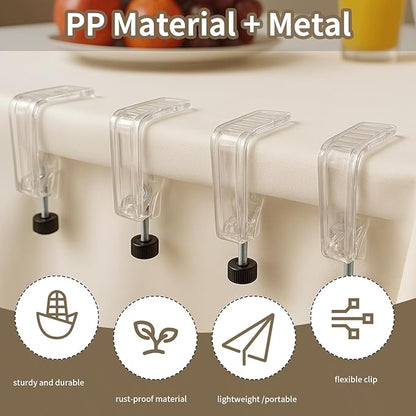 12 Pieces Adjustable Tablecloth Clips, Suitable for Tables 0.4 to 1.96 Inch Thick. Strong and Stable Grip to Prevent Tablecloth Slippage. Damage-Free Table Cloth Holder Clips, Easy to Install.