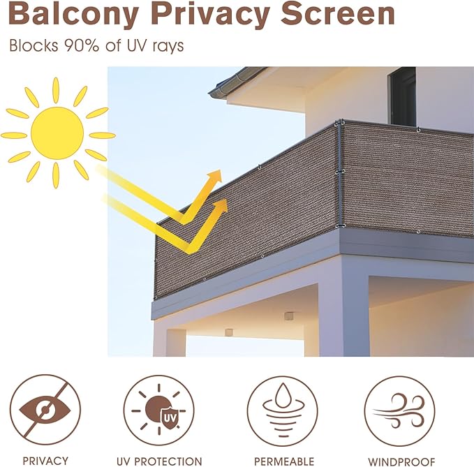 SUNNY GUARD Customized 3.3'x33' Brown Balcony Privacy Screen,90% Shade Apartments Fence Cover,Heavy Duty Mesh Windscreen for Deck,Outdoor,Backyard,Patio