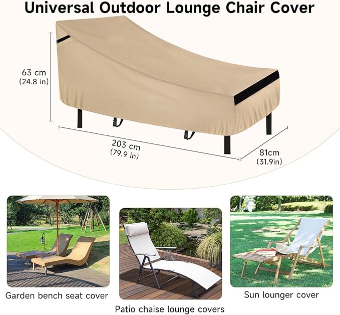 NEVERLAND Waterproof Patio Lounge Chair Cover, Outdoor Chaise Lounge Covers with Heavy Duty Material, 420D Waterproof Outdoor Chairs Cover 80L x 32W x 25H inch Golden