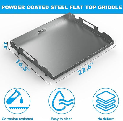 Flat Top Griddle for Blackstone 22 Inch Griddle Powder Coated Steel Gill Pan Replacement Parts w/Rear Grease System for Blackstone 1666 1833 1840 1895 1891 2166 2203 2304 1813 1842 2061