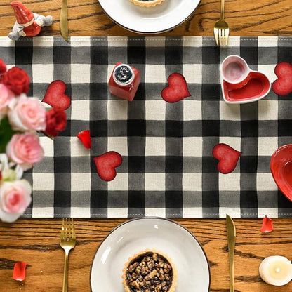 Artoid Mode Watercolor Buffalo Plaid Hearts Gnomes Love Valentine's Table Runner, Seasonal Anniversary Wedding HoliKitchen Dining Table Decoration for Indoor Outdoor Home Decor 13 x 36 Inch