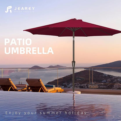 JEAREY 9FT Outdoor Patio Umbrella, Market Umbrella, Dark Red | Outdoor Table - Image 7