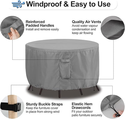 OutdoorLines Outdoor Waterproof Patio Table Furniture Set Covers - Round Couch Sectional Cover Outside Weatherproof Patio Furniture Covering for Deck, Lawn and Backyard 62" Dia x 28" H, Grey