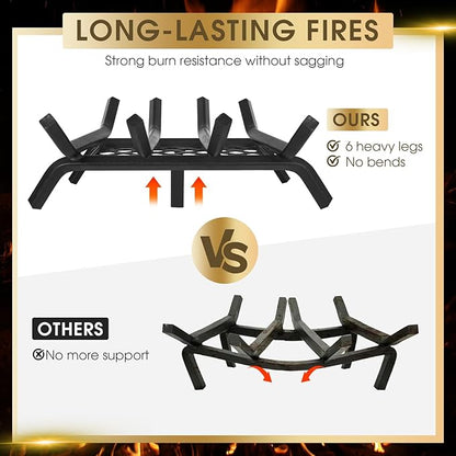 Fireplace Grate 17 "Heavy Duty with Ember Retainer, 1/2” Bar Fire Log Grate for Inside Fireplace, Fireplace Assectories, Chimney Hearth Wood Stove Burning Rack Holder,Wood Stove Grate for Outdoor