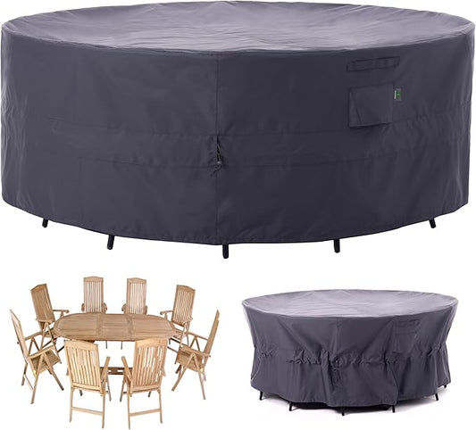 F&J Outdoors Patio Furniture Covers, Heavy Duty Tear Resistant Waterproof UV Resistant Windproof Outdoor Furniture Cover, Grey, 72" Dia x 31" H