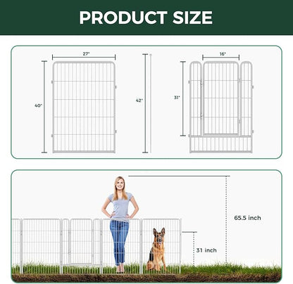 FXW Garden Fence Outdoor for The Yard – 40in(H) x 72.9ft(L) Heavy Duty Metal Animal Barrier for Dog and Rabbit, Decorative Dog Fence, 32 Panels, White