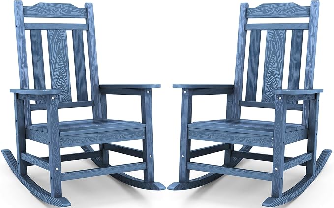 SERWALL Outdoor Rocking Chairs Set of 2, Oversized Patio Rocker Unique Blue | by Unknown