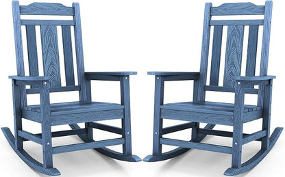 SERWALL Outdoor Rocking Chairs Set of 2, Oversized Patio Rocker Unique Blue | by Unknown