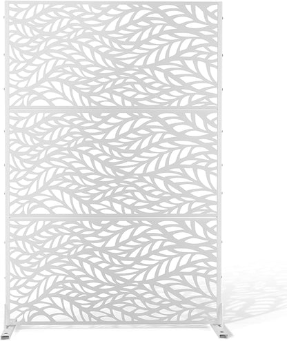 Metal Privacy Screen,72" H47 W,Freestanding Decorative Privacy Screen for Balcony Patio Lawn Garden,Privacy Fence Privacy Panel-White & Leaf
