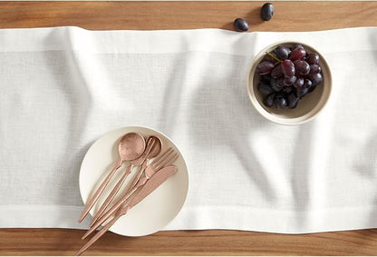 Solino Home Linen White Table Runner 108 Inches Long - 100% Pure Linen 16 x 108 Inch Table Runner for Dining, Valentines, Spring, Easter - Sonoma