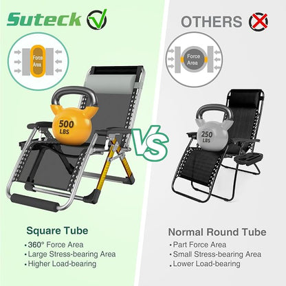 Suteck Oversized Zero Gravity Chair, 500LBS 29In XL Outdoor Recliner Chairs | - Image 6