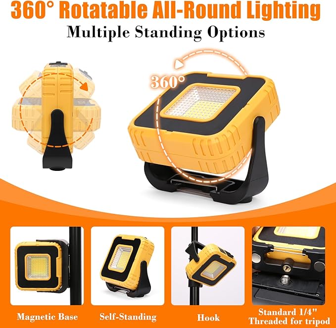 2-Pack 5000mAh LED Grill & Work Lights, Super Bright 1000LM Rechargeable Magnetic Lamp for BBQ, Camping, Emergency, 6 Light Modes & USB Output