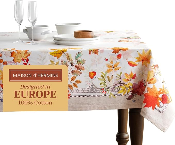 Maison d' Hermine Table Cloth Rectangle Table 100% Cotton 60 x 90 Inches Fall Tablecloth Reusable Everyday Use for Thanksgiving Christmas Decorations Dining Farmhouse Party (Amarante)
