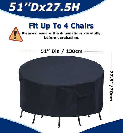 Round Patio Furniture Covers - 51" Dia Waterproof Table & Fire Pit Cover - Anti-Fading for Outdoor Dining Sets
