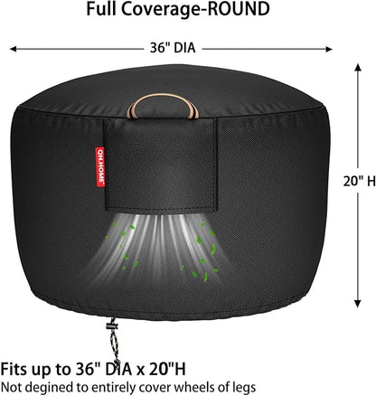 [2025 Upgraded 900D Fabric] Fire Pit Cover Round for 33-36 inch Fire Pit, 900D Heavy Duty Waterproof Fabric with Air Vent, Handle & Tightening Drawstring, 36" Dia x 20" H -Black