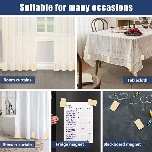 16 Pcs Outdoor Curtain Weights, 8 Pairs Upgrade to Heavier Magnetic Drapery Weights, Plastic Wrapped Waterproof Curtain Magnets for Home Decor, Tablecloth, Patio, Shower, Outside Curtains-Beige