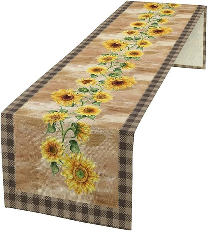 Yellow Sunflower Table Runner, Spring Sunflower Seasonal Country Fall Retro Plant Table Runners for Kitchen Farmhouse Dining Coffee Party 13x90in