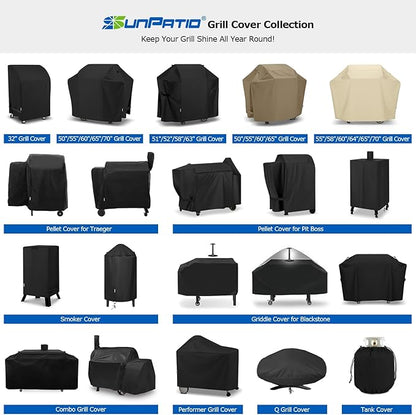SunPatio Grill Cover for Traeger 20 Series, Heavy Duty Waterproof Wood Pellet Smoker Cover, Compatible with Junior, Tailgate & Recteq 340 Grills, All Weather Protection Full Length Barbecue Protector