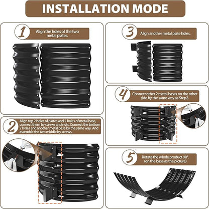 32 inch Diameter Sector Firewood Rack Storage -0.8MM Thick Galvanized Steel with Wave Pattern & 4 Stable Feet, Black Coated for Indoor/Outdoor Wood Storage (2.7FT Diameter)