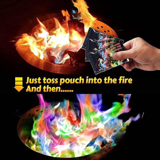 HGD (28 Pack) Magic Campfire Fire Color Changing Packets for Fire Pit - Actually 30pk Bonus 2 Free, Indoor/Outdoor Fireplace, Bonfire - Rainbow Magical Flame, Camping Accessory, Compatible with Wood