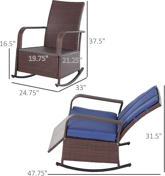 Outsunny Wicker Outdoor Rocking Chair, Patio Recliner - Image 3