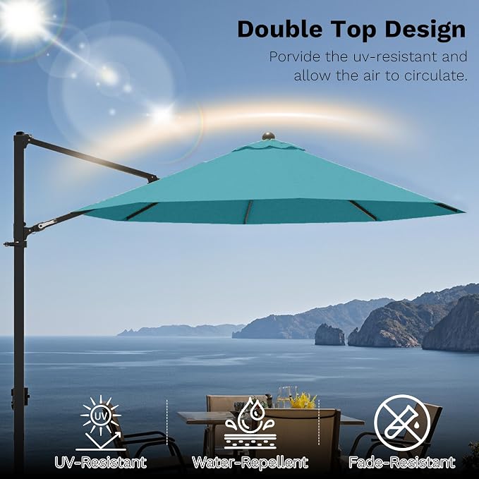 Devoko 10ft Cantilever Patio Umbrella, Round Large Outdoor Umbrella - Image 7