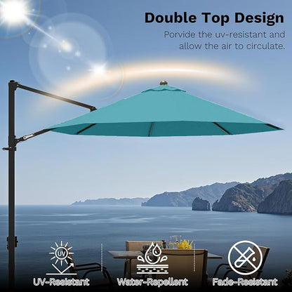 Devoko 10ft Cantilever Patio Umbrella, Round Large Outdoor Umbrella - Image 7